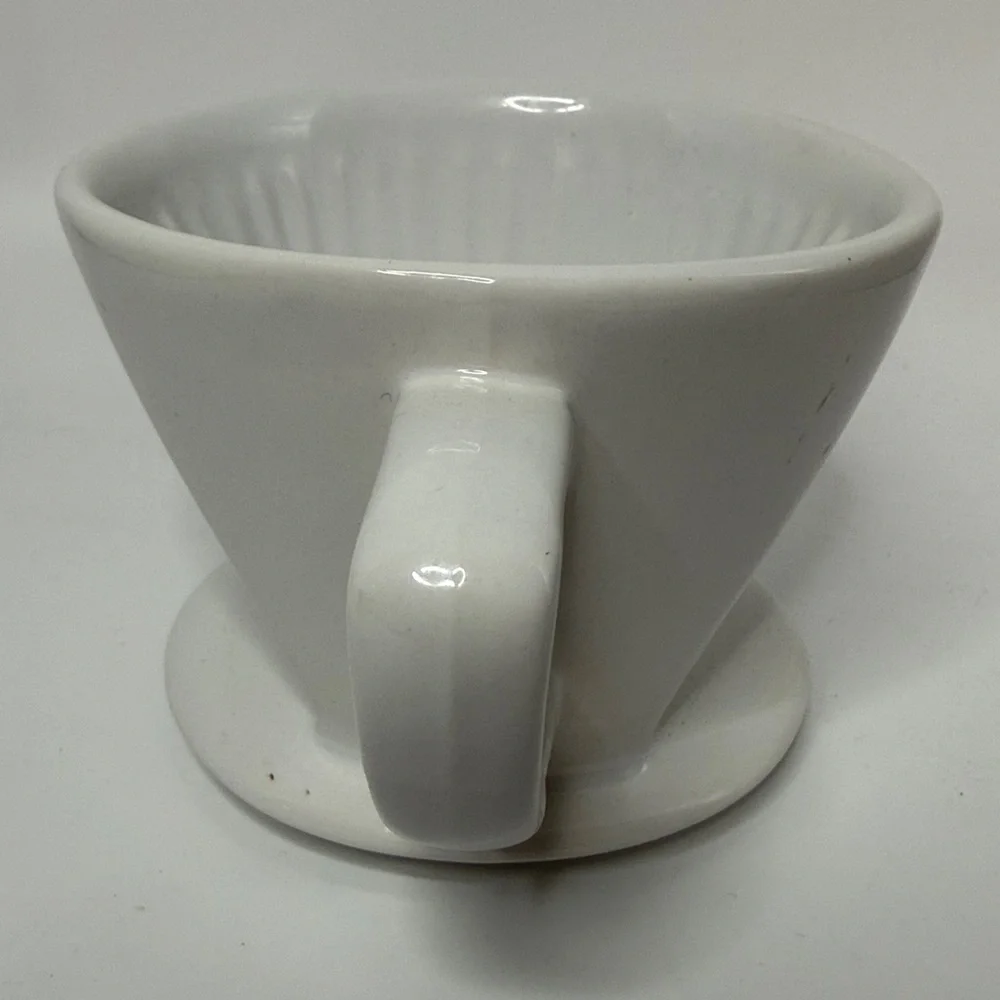 Sur La Table White Ceramic Stoneware Pour Over Coffee Dripper 3 Hole Flat Bottom